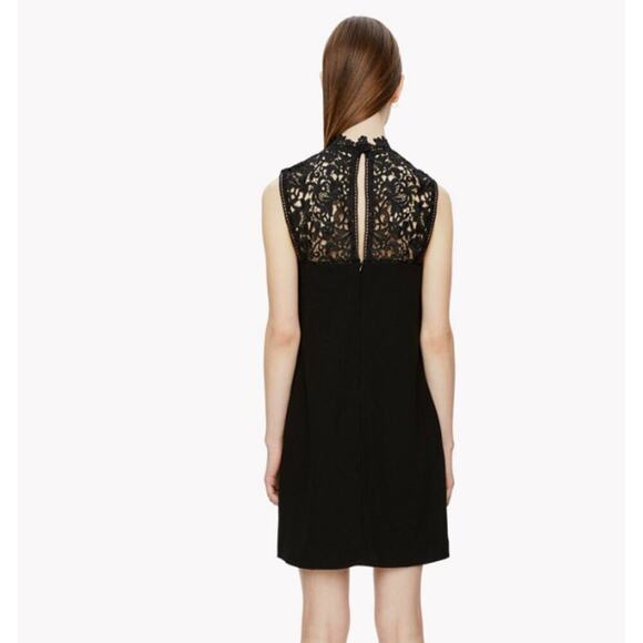 Theory Aronella Lace Crepe Mini Dress Black High Neck Size 8 - Picture 2 of 9